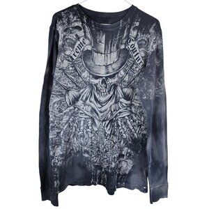 Y2K Xtreme Couture Long Sleeve Skull Graphic Thermal Shirt Black White L